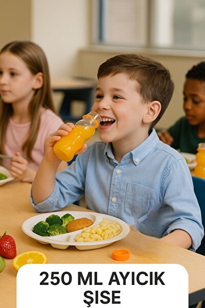 Open Home Concept 5 Teddy Bear Bottles – Fun Children's Juice Bottle with Orange Lid, 250 ml for School and Picnics