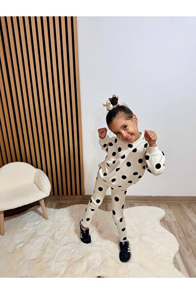 Lolliboomkids Girl's Black and White Polka Dot Sweatshirt Leggings Top and Bottom Set Polkadot