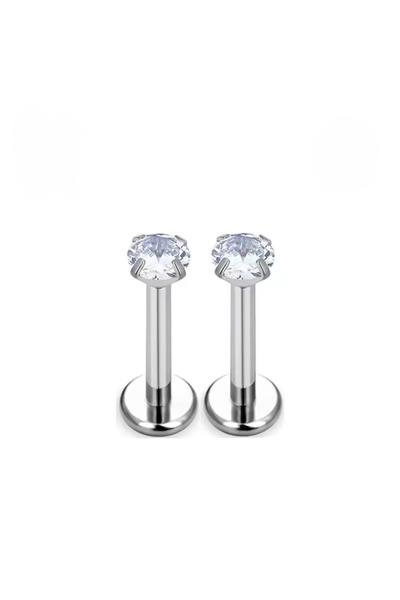 Bylin Takı %100 316 L Cerrahi Çelik Zirkon Taşlı Piercing Set 2 Adet /Taş çap...
