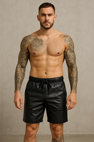 PROLET Contrast Trim Erkek PU Deri Şort