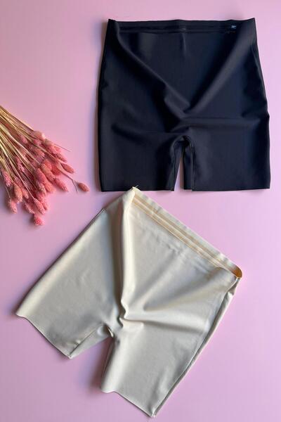 VicTroy Laser Cut Short 2-Piece High Waist Black and Beige Color Anti-Slip Silicone Polyamide Seamless Corset-Leggings