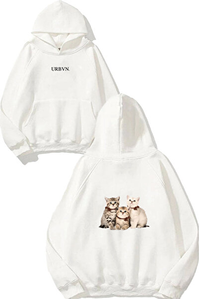 urbvn سويت شيرت أبيض كبير الحجم مطبوع عليه تصميم كيتي