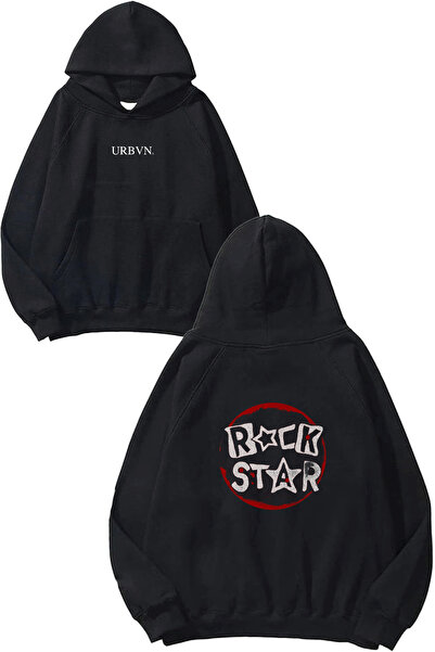 urbvn سويت شيرت أسود كبير الحجم مطبوع بتصميم ستار روك