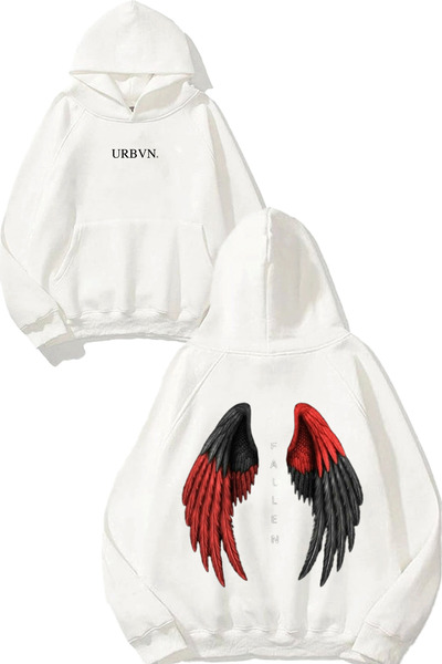 urbvn سويت شيرت أبيض كبير الحجم مطبوع عليه تصميم Fallen Wings