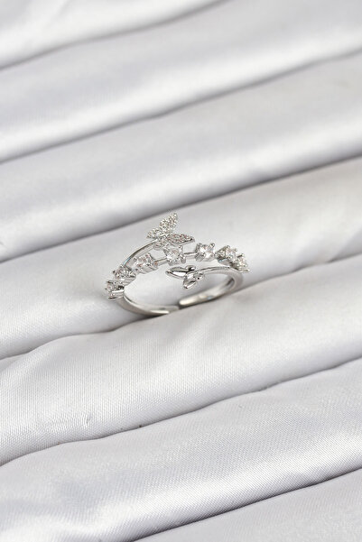 Angel Of Life خاتم نسائي من النحاس الفضي اللون مرصع بحجر الزركون على شكل فراش...