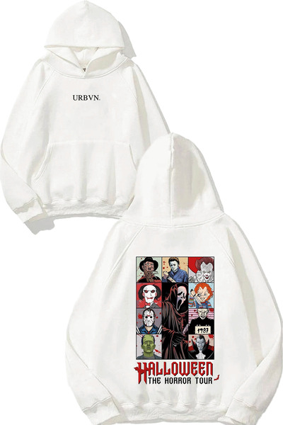 urbvn سويت شيرت أبيض كبير الحجم مطبوع عليه تصميم الهالوين