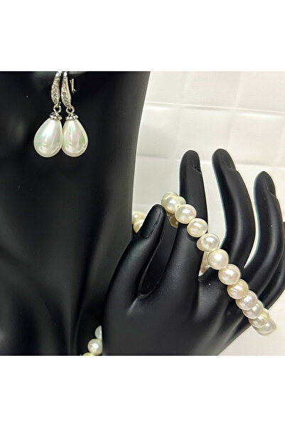 FashionForYou Precious Pearls accessory set, necklace, earrings and bracelet made of cultured pearls, in gift box, White