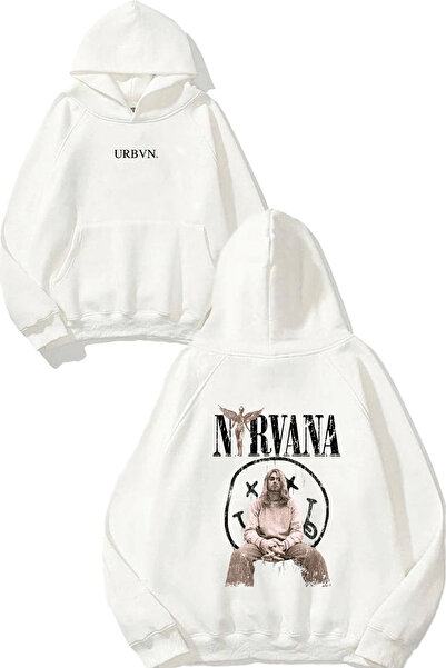 urbvn سويت شيرت أبيض كبير الحجم مطبوع بتصميم نيرفانا كوبين