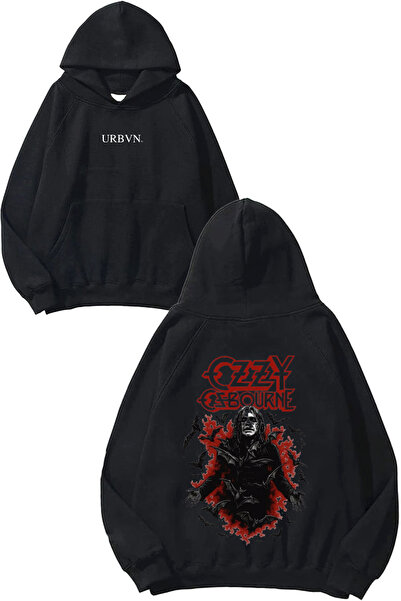 urbvn سويت شيرت أسود كبير الحجم مطبوع بتصميم أوزي أوزبورن