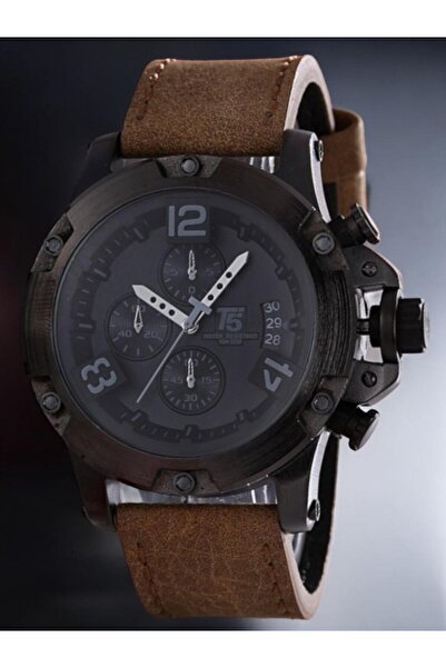 T5 Saat Merand T5 Erkek Kol Saati – Büyük Kasa – Kahverengi Deri Kordon – Takvimli & Kronograf – Su Geçirmez