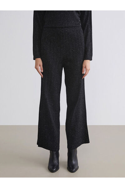 LC Waikiki Black Elastic Waist Wide Leg Women's Knitwear Trousers