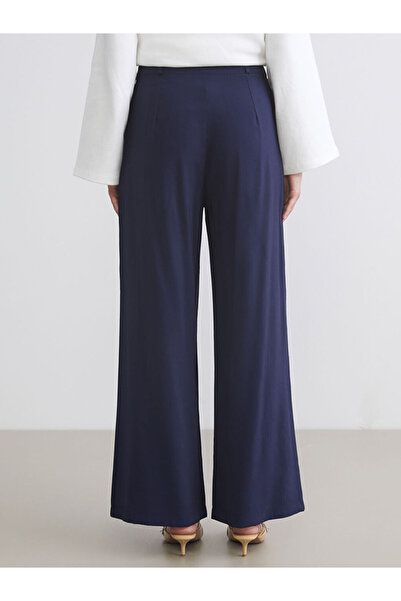 LC Waikiki Navy Blue Loose Fit Wide Leg Women's Pleated Trousers