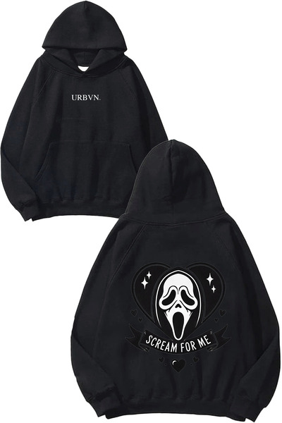 urbvn سويت شيرت أسود كبير الحجم مطبوع عليه تصميم Scream For Me