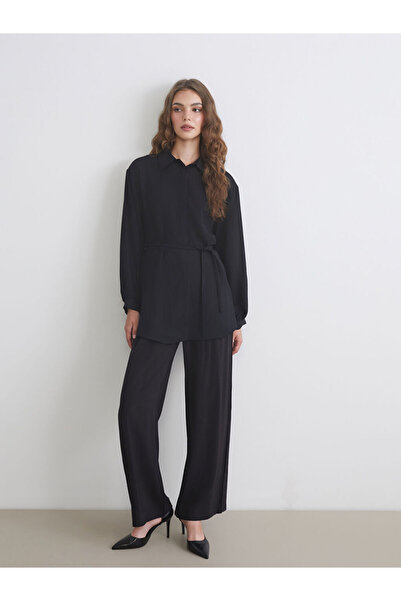 LC Waikiki Black Elastic Waist Wide Leg Women's Trousers