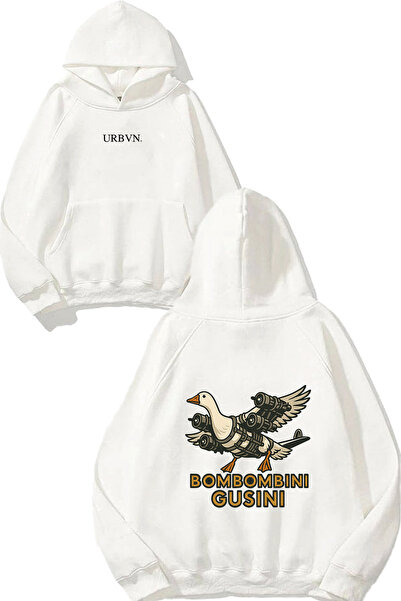 urbvn سويت شيرت أبيض كبير الحجم مطبوع بتصميم بومبومبيني