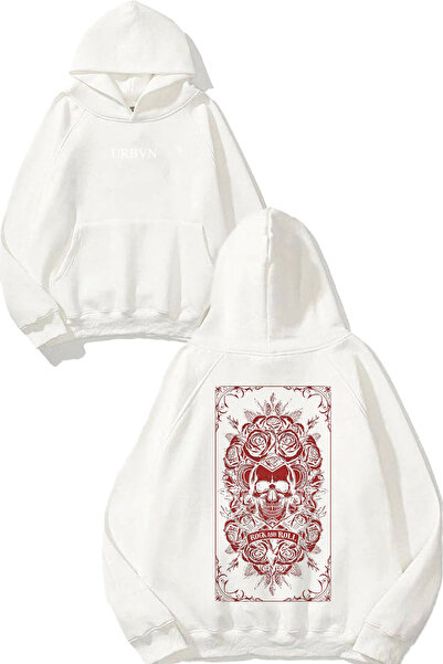 urbvn سويت شيرت أبيض كبير الحجم مطبوع عليه تصميم روك آند رول روز