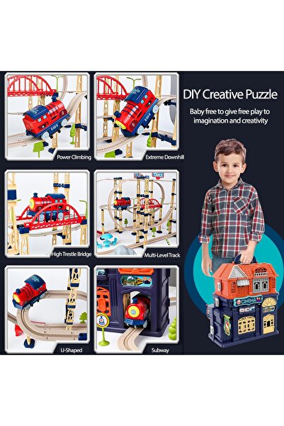 KentOyuncaK Şehir İstasyonu 197 parça Demiryolu Çantalı Set - 360° Dönme Hareketi & Pilli Tren