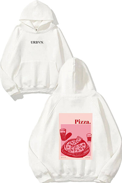 urbvn سويت شيرت أبيض كبير الحجم مطبوع عليه تصميم البيتزا الوردية