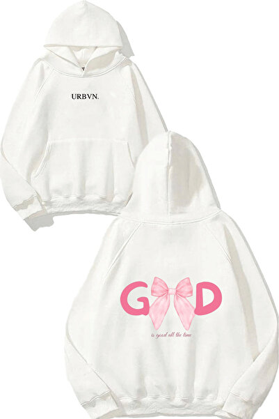 urbvn سويت شيرت أبيض كبير الحجم مطبوع عليه تصميم فيونك جيد