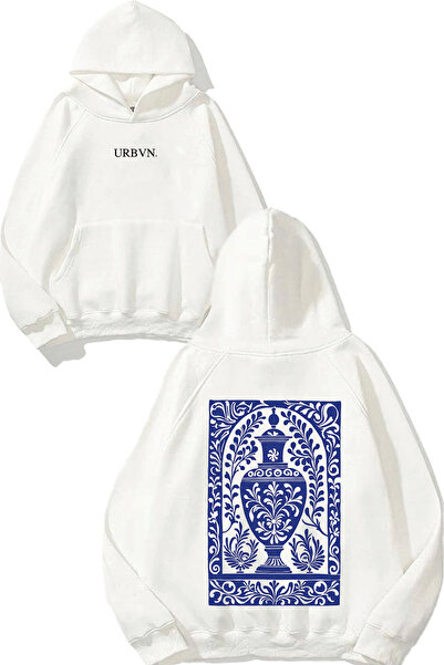 urbvn سويت شيرت أبيض كبير الحجم مطبوع بتصميم سيراميك