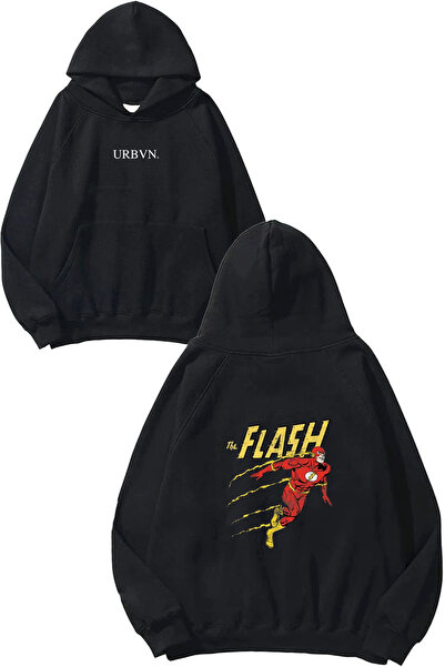 urbvn سويت شيرت أسود كبير الحجم مطبوع عليه تصميم فلاش