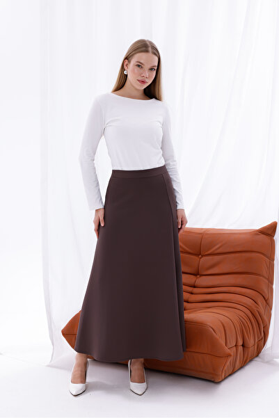 ASLINUR Kadın Yırtmaçlı Vazo Günlük Tesettür Kahverengi Etek