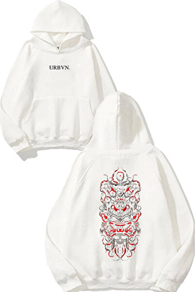 urbvn سويت شيرت أبيض كبير الحجم مطبوع عليه تصميم Demon الصيني
