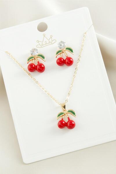 Angel Of Life Cherry Zircon Stone Enamel Set Necklace