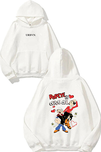 urbvn سويت شيرت أبيض كبير الحجم مطبوع بتصميم بوباي