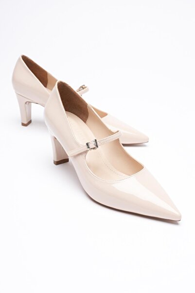 Mubiano Kadın Rugan Deri Topuklu Ayakkabı 6.5cm Bej Belora