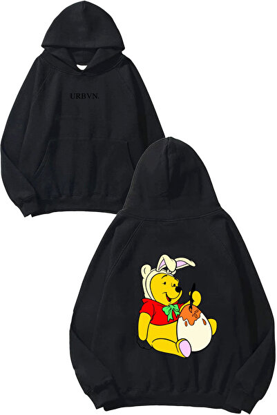 urbvn سويت شيرت أسود كبير الحجم مطبوع عليه تصميم ويني إيغ