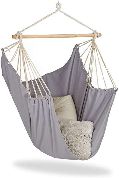Relaxdays Brazilian Hammock Hanging Chair XXL for Yard or Garden, 150kg, 100x130cm, gray