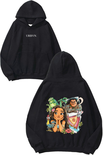 urbvn Суичър с качулка Moana Design, черен, овърсайз, с принт
