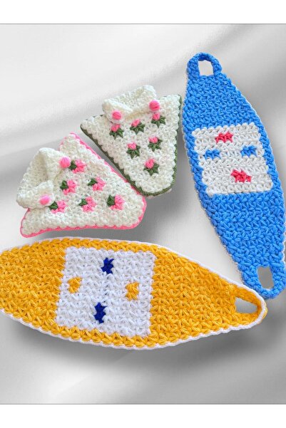 Dantelux 4 قطع من الليف المحبوك يدويًا بياقة وطراز طويل، طقم ليفة يومية