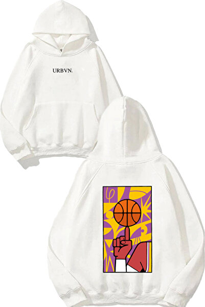 urbvn سويت شيرت أبيض كبير الحجم مطبوع عليه تصميم كرة السلة