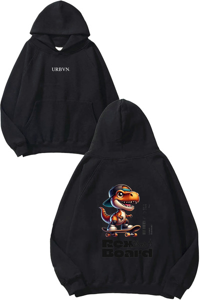 urbvn سويت شيرت بقلنسوة أسود كبير الحجم مطبوع من ريكس ديزاين