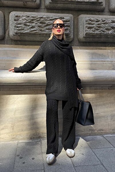 YK FASHION Set de tricotaje cu eșarfă cu model tricotat