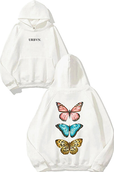 urbvn سويت شيرت أبيض كبير الحجم مطبوع عليه تصميم 3 فراشات