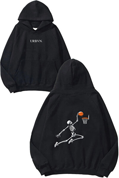 urbvn سويت شيرت أسود كبير الحجم مطبوع عليه تصميم كرة السلة على شكل جمجمة