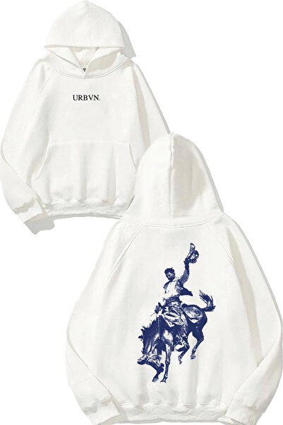 urbvn سويت شيرت أبيض كبير الحجم مطبوع عليه تصميم حصان روديو