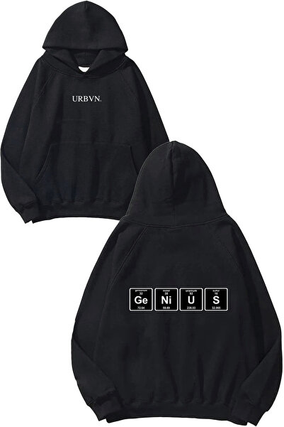 urbvn سويت شيرت أسود كبير الحجم مطبوع بتصميم جينيوس