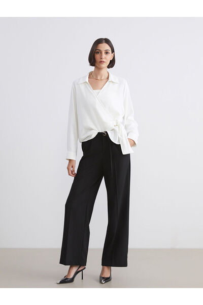 LC Waikiki Black Belted Wide Leg Women's Pleated Trousers