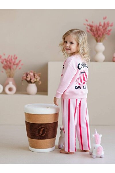 Lolliboomkids New Season Girl's Pancake Printed 3 Thread Fabric Canvas Pants Top and Bottom Set