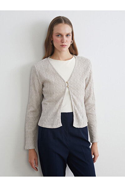 LC Waikiki Gray V-Neck Textured Women's Cardigan