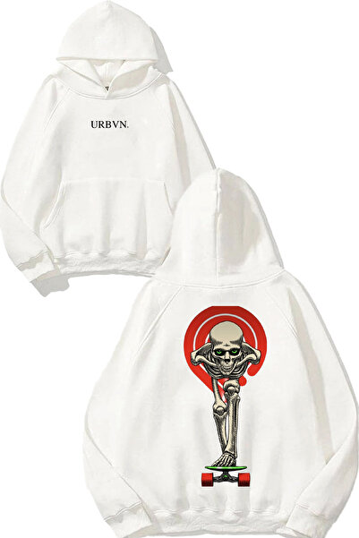 urbvn سويت شيرت أبيض كبير الحجم مطبوع عليه تصميم جمجمة سكيت بورد