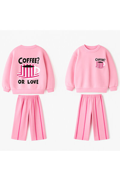 Lolliboomkids New Season Girl's Pancake Printed 3 Thread Fabric Canvas Pants Top and Bottom Set