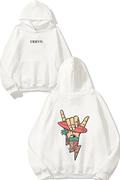 urbvn سويت شيرت أبيض كبير الحجم مطبوع عليه تصميم العطلات