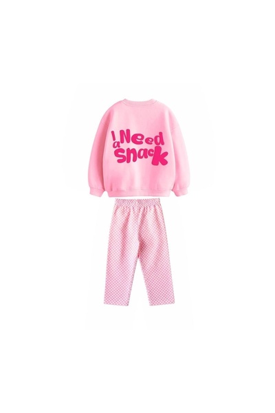 Lolliboomkids New Season Girls' I Need Snack Printed 3-Yarn Fabric Canvas Pants Set (Top and Bottom)