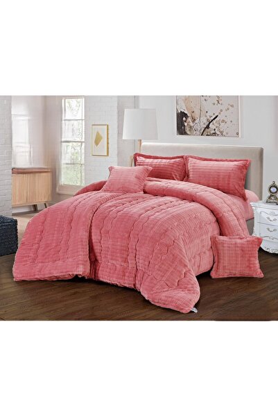 Fontana Fontaine Double Bed Quilt Set Solid Design Soft Fur Velvet for Warm Winter Quilt Size 250*230