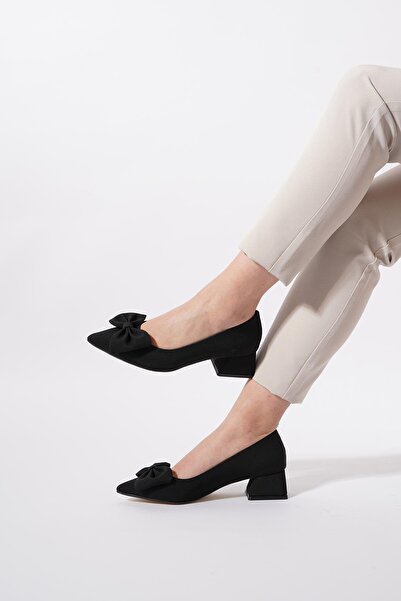 Moda Pie Floret Fiyonklu Alçak Ökçe Kadın Ayakkabı Siyah